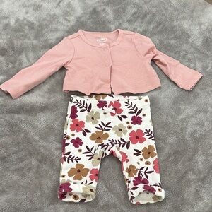 Carter's Pink Cardigan and Floral Pants Set